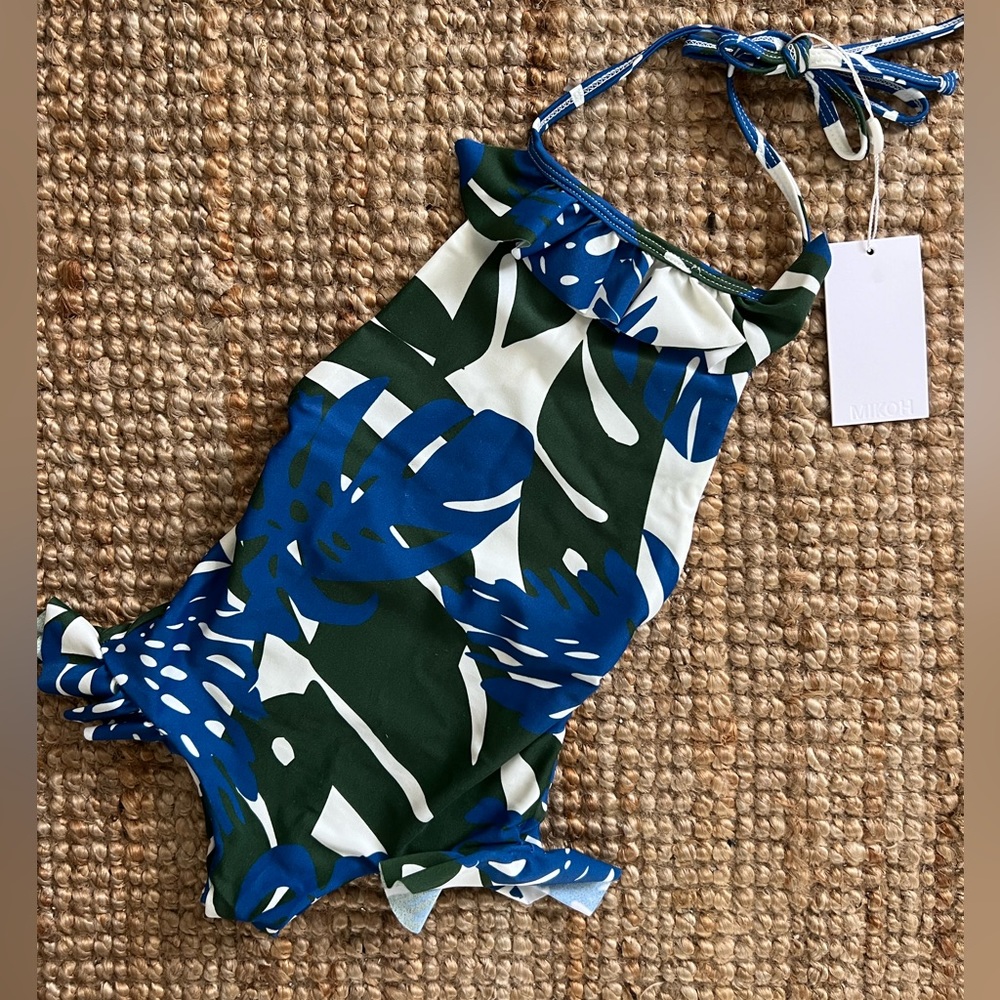 MIKOH MINI Ruffle Front Detail Halter One Piece-Vintage Tahiti Forest NWT size S